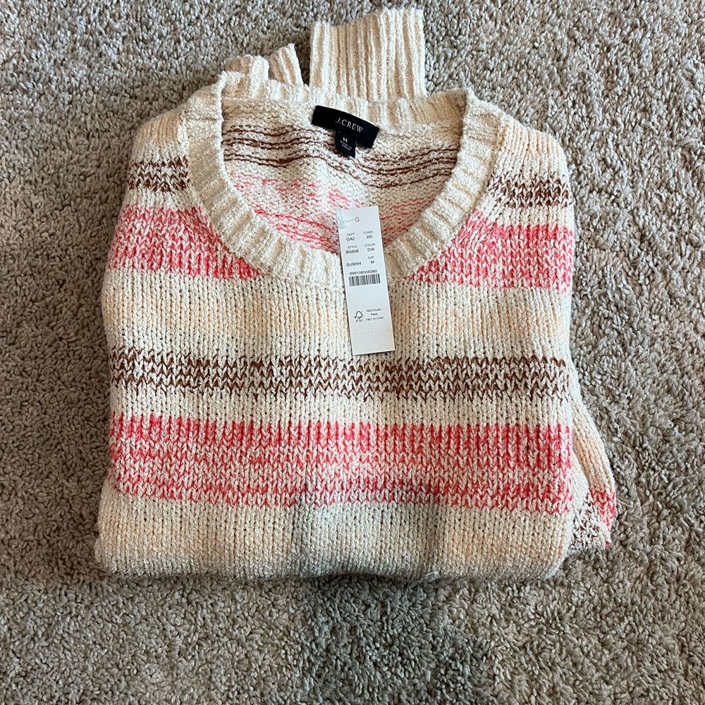 J. Crew Pink and Cream Striped Sweater